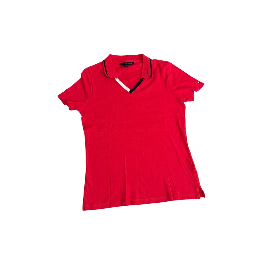 925. Tommy Hilfiger Women's Red Collared Polo Shirt Size Large Casual Top